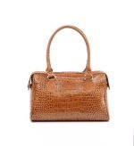 Zella Ash Nadia - Croc Embossed Genuine Leather Designer Handbag caramel-brown