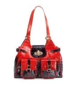 Chic Elegance: Zella Ash Red and Black Croc Print Leather Shoulder Bag